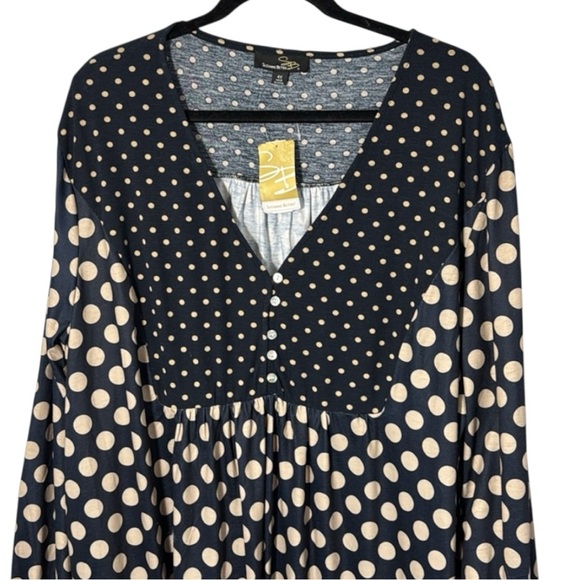 Suzanne Betro Dress Navy/Tan‎ Polka Dot Tunic V-neck in Size 4X  NWT - Picture 1 of 15